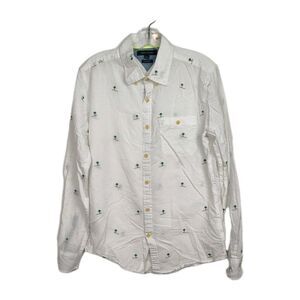 Tommy Hilfiger Button-Up Shirt Men's M White Embroid. Palm Trees New York Fit